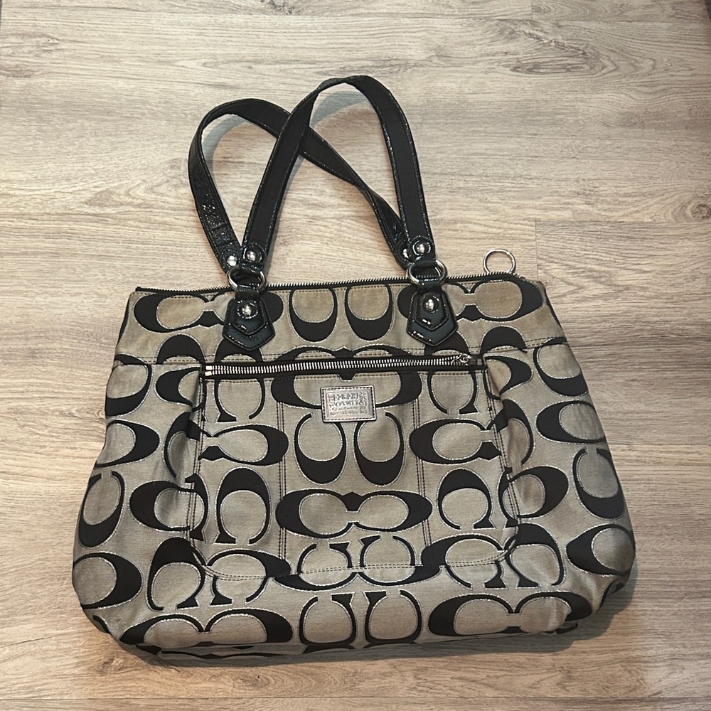 Coach Black and Brown Signature Shoulder Bag